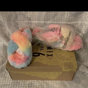 Mix No. 6 Fuzzy Pink Sherbert Faux Fur Sandals New W/ Box Women’s Size 7 M